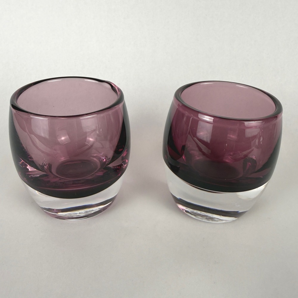 Crate & Barrel Diva Votive Amethyst Glass Candle Holders Poland Set of 2